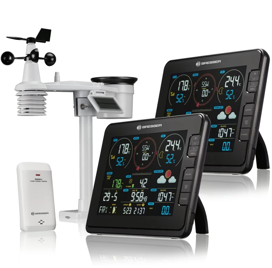 Bresser Professional 7-in-1 Wi-Fi Weather Station with Base Station, Light & UV Sensors, Wireless Outdoor Monitoring