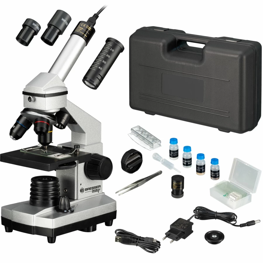 Bresser Junior 40X-1024X Microscope Kit with Carrying Case – High Magnification for Kids & Beginners