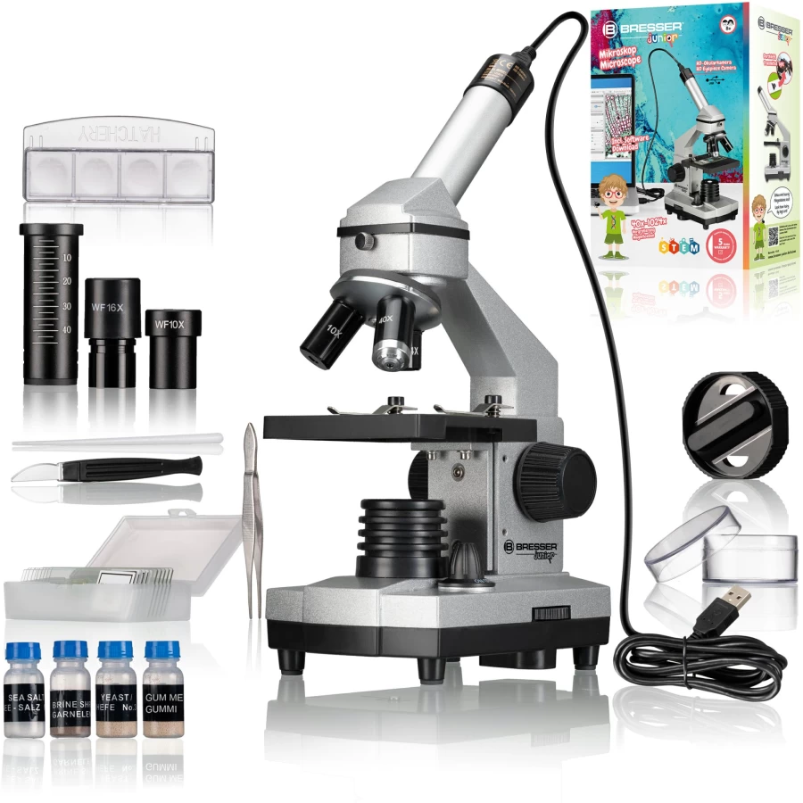 Bresser Junior 40X-1024X HD Digital Microscope with Eyepiece Camera for Kids & Beginners