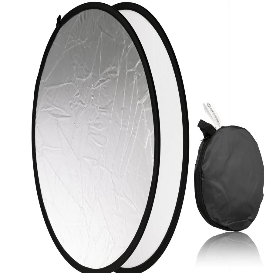 Bresser TR-8 80cm Collapsible 2-in-1 Photography Reflector Disc - Silver/White Round Light Modifier for Studio & Outdoor Shooting