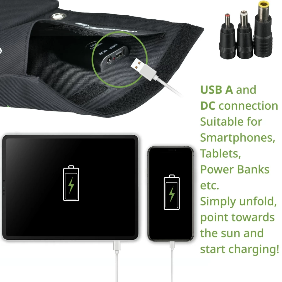 Bresser 21W Portable Solar Charger with USB and DC Output for Mobile Devices