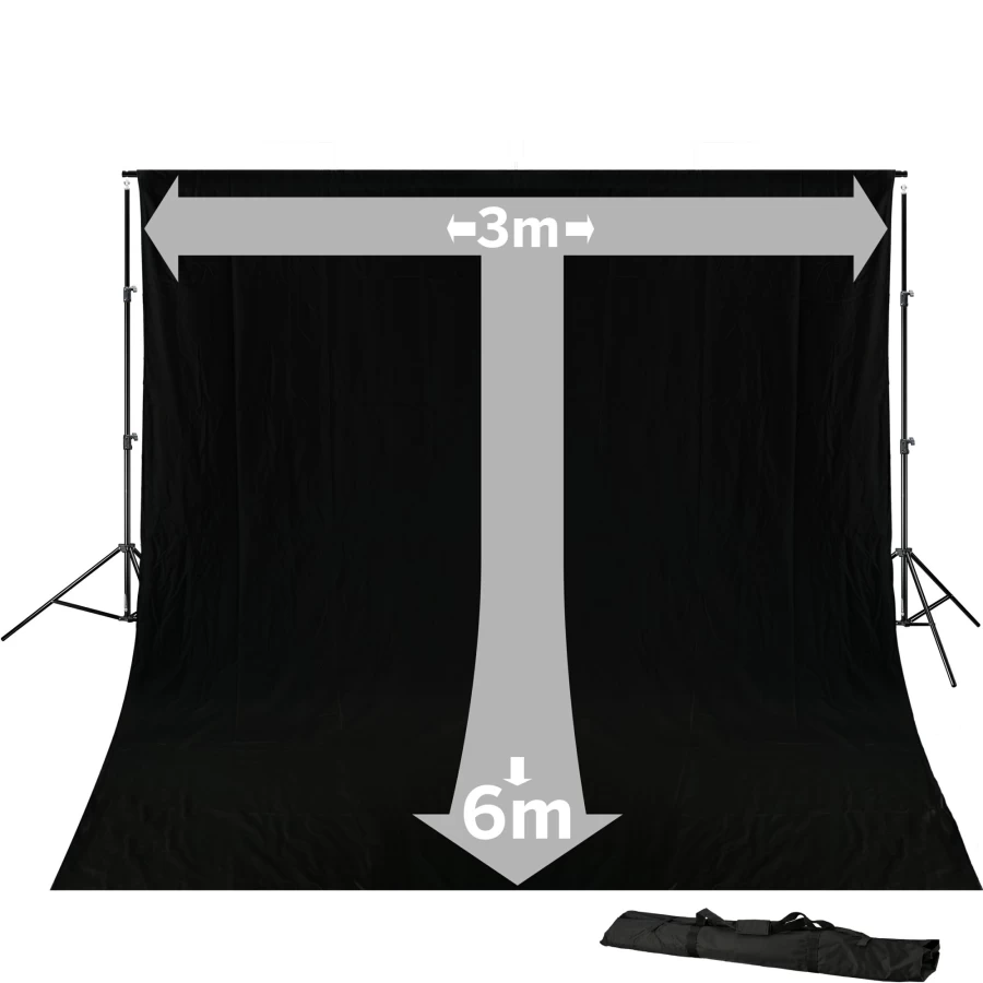 Bresser Br-D23 6x3 Meter Black Photography Background System with Cloth for Studio Setup