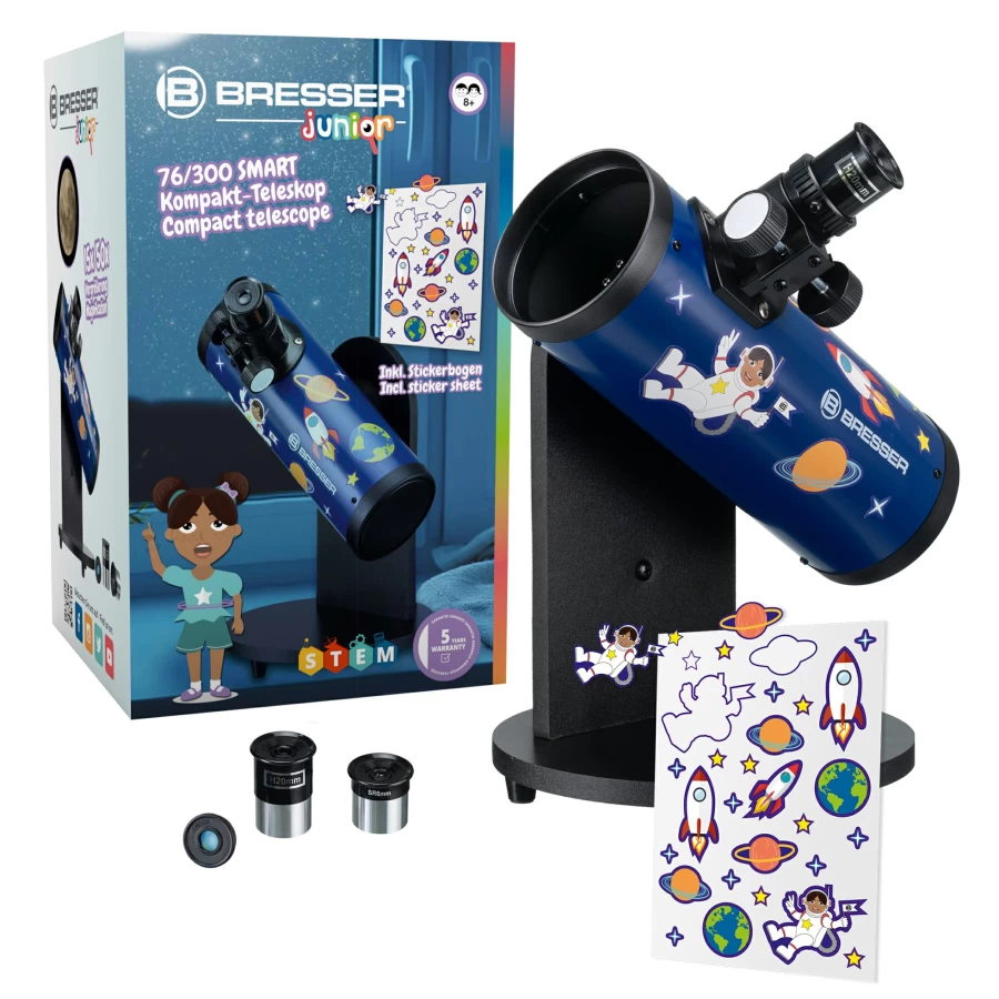Bresser Junior 76/300 Smart Compact Telescope for Kids – Portable Astronomy Starter Kit with 300mm Focal Length