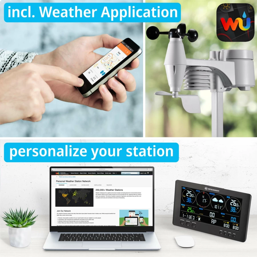 Bresser ClearView WiFi Weather Station with 7-in-1 Wireless Sensor for Real-Time Forecast & Monitoring