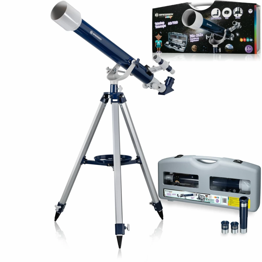 Bresser Junior 60/700 Az1 Refractor Telescope for Kids & Beginners - 60mm Aperture, 700mm Focal Length, Altazimuth Mount