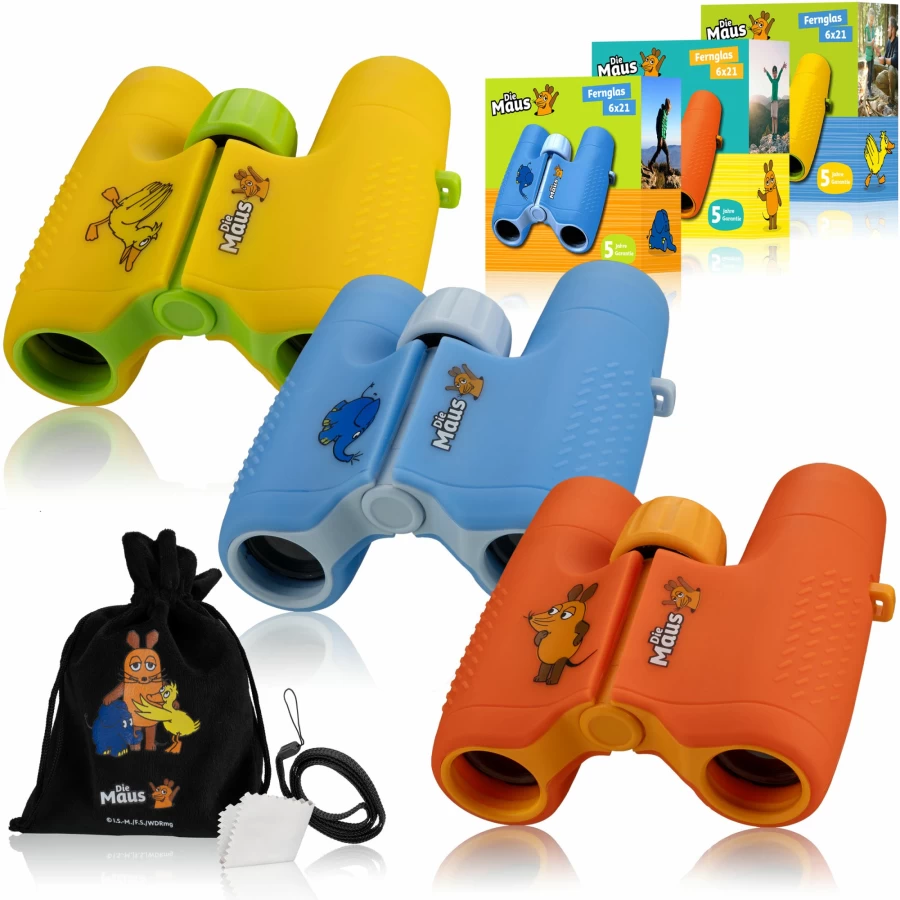 Bresser Kids Binoculars for Children with Carrying Pouch - Die Maus Edition