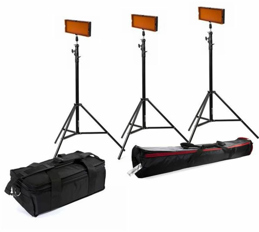 Bresser SL-360 LED Continuous Lighting Kit with 3 LED Panels and 3 Tripods for Studio Photography