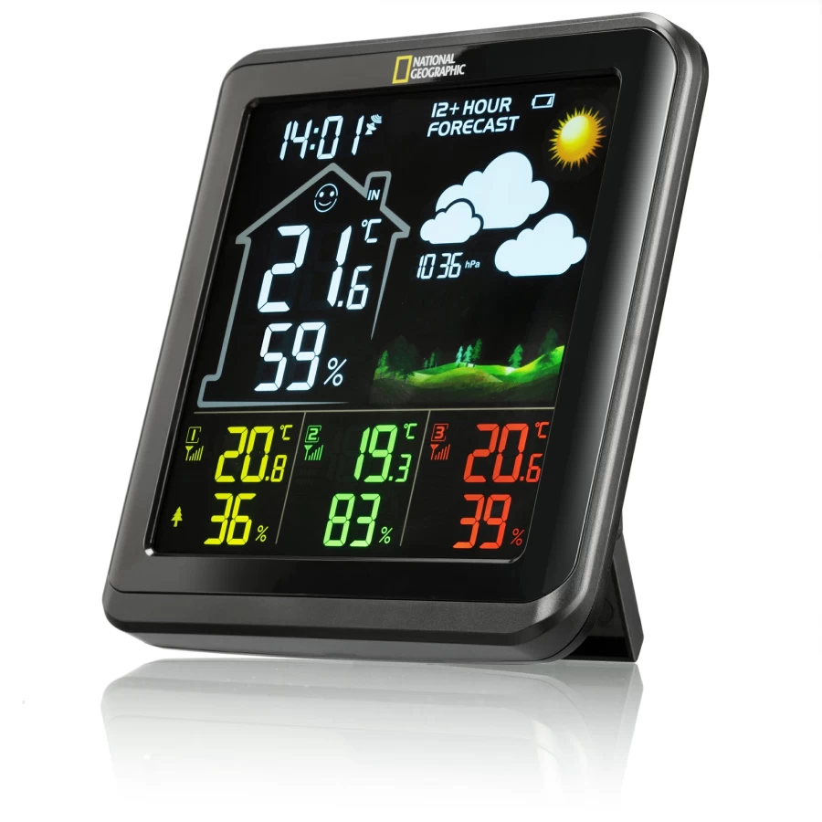 Bresser National Geographic VA Colour LCD Weather Station with 3 Sensors for Accurate Forecasts