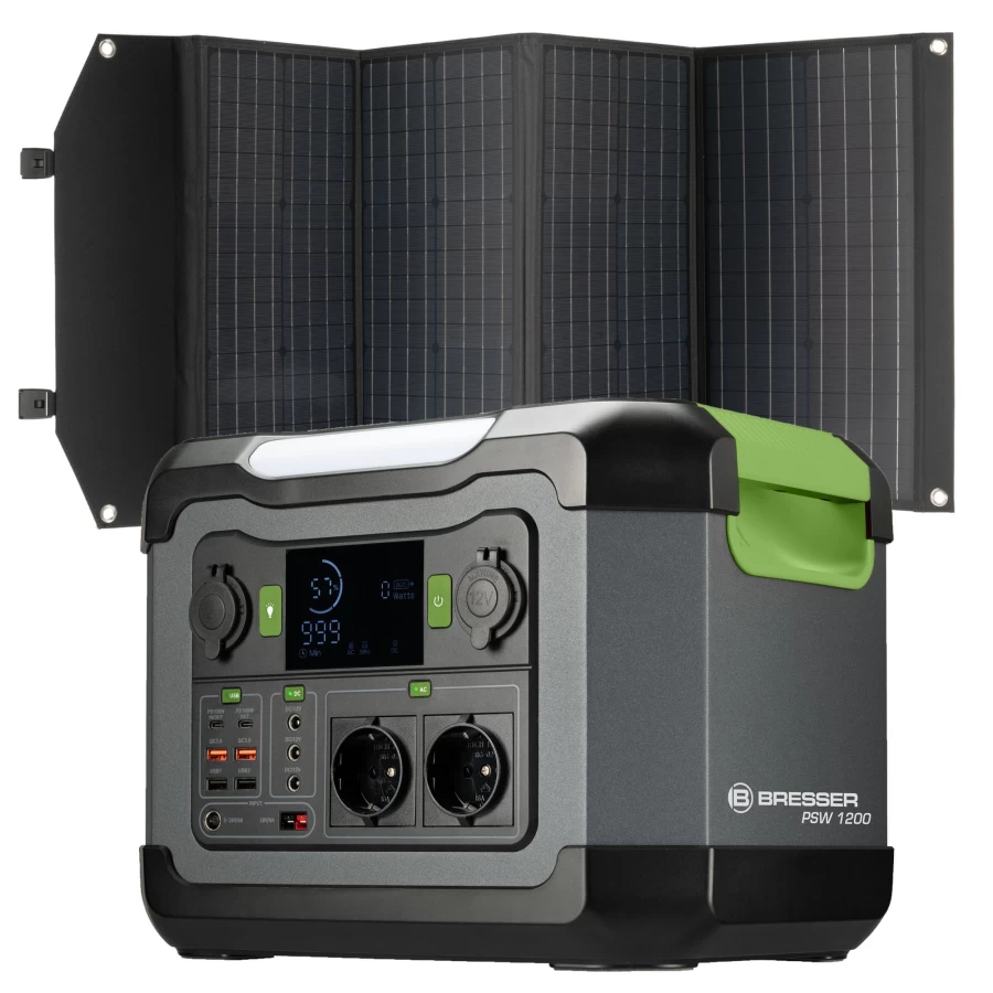 Bresser 1200W Portable Power Station with 120W Solar Panel Charger – Compact & Reliable Off-Grid Power Solution